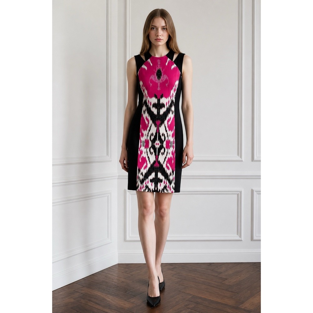 Cache Black/Pink  Cutout Bodycon Stretch Dress mobwife aesthetic Size 6 Knee L